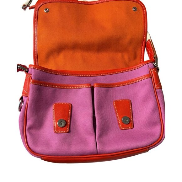 Coach Pink &‎ Orange Canvas Park Crossbody Bag, Color-block Leather Trim - Picture 6 of 8